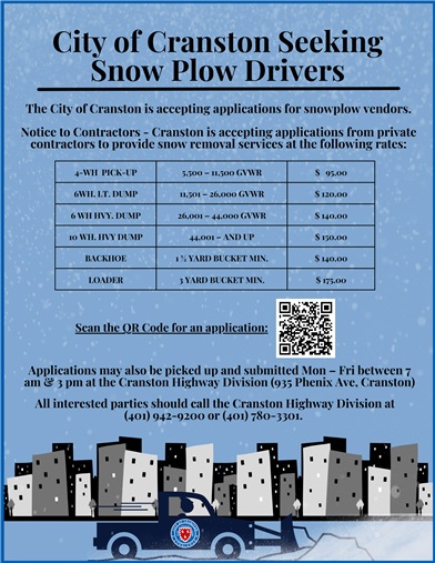 City of Cranston Seeking Snow Plow Drivers